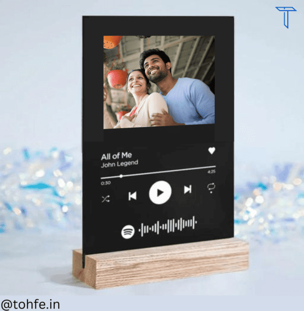 spotify plaque black with wooden stand - tohfe.in