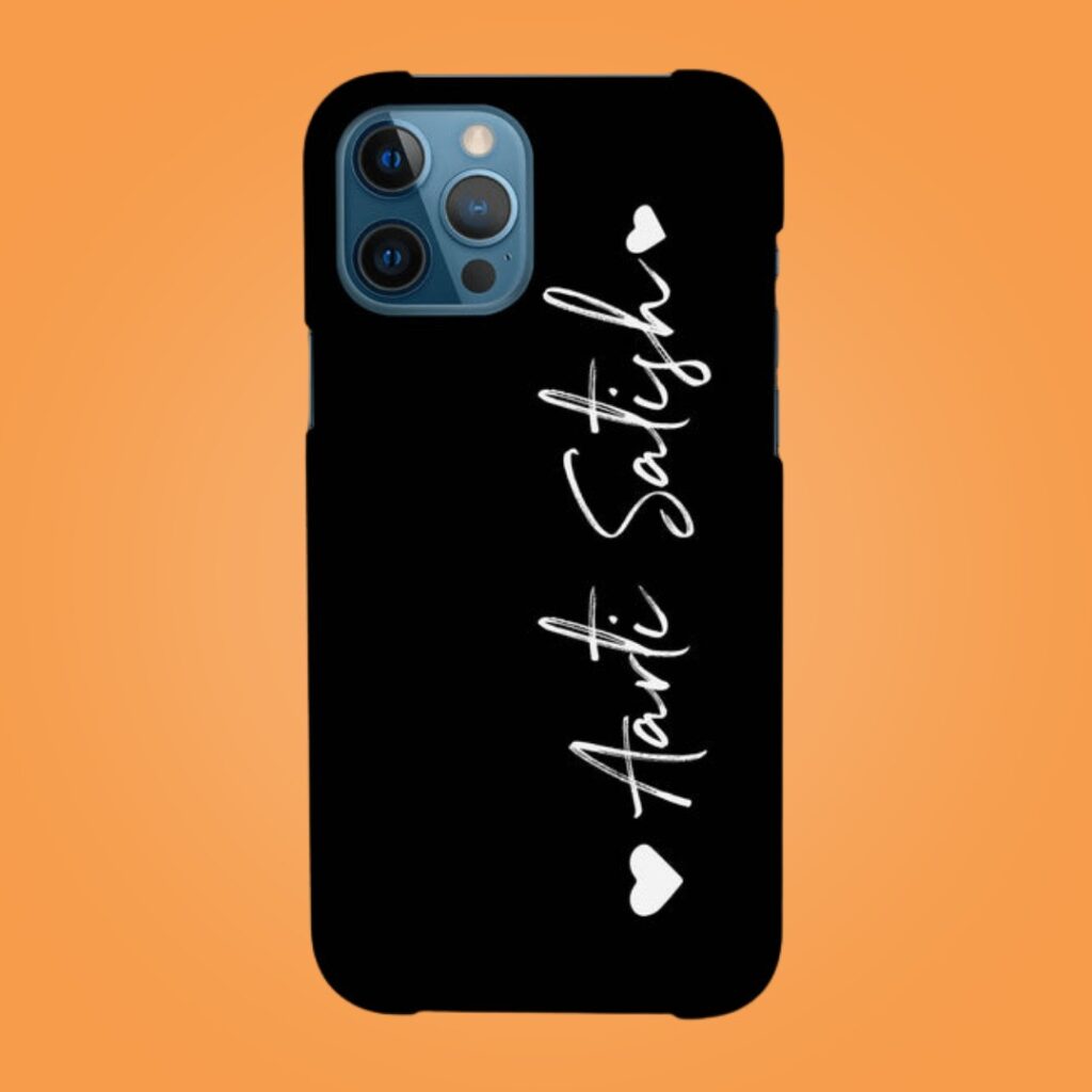 Black name phone cover with orange background