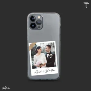 Photo Phone Cover with a photo of a couple and name on it on Iphone 11 pro max